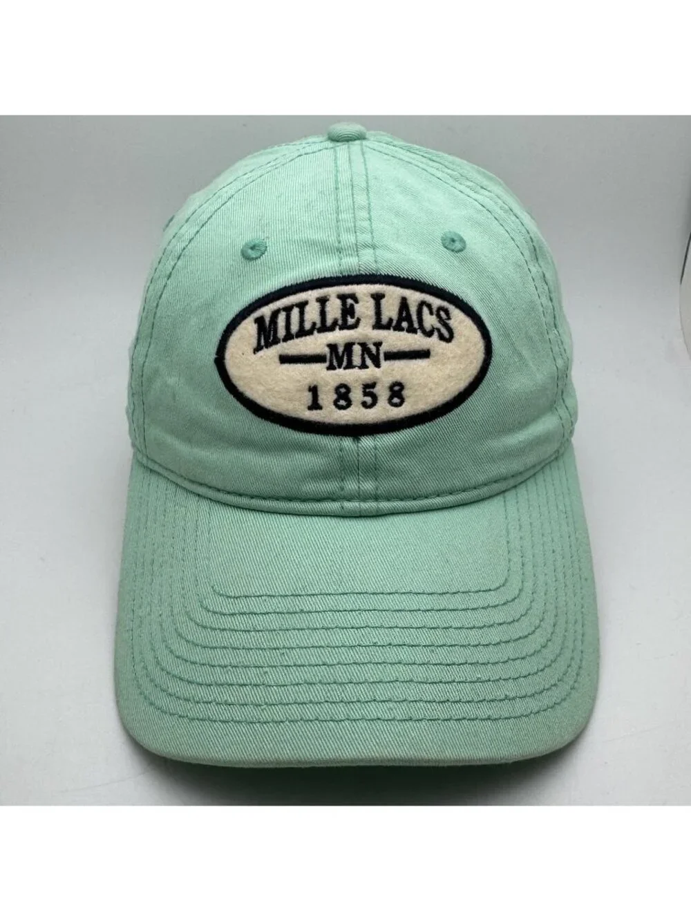 Mille Lacs MN 1858 Baseball Dad Hat Cap The Game Mint Green Cotton Adjustable
